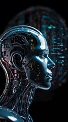 Humanoid robot character with artificial intelligence, symbolizing technological advancement and artificial intelligence in modern life