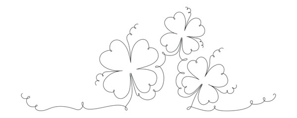 Clover flower banner for Saint Patrick day - good lucky symbol, single line. Vector stock minimalism illustration isolated on white background for design template invitation frame. Editable stroke.