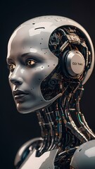 Humanoid robot character with artificial intelligence, symbolizing technological advancement and artificial intelligence in modern life