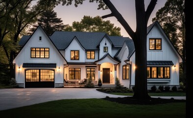 Fototapeta na wymiar suburban home with front driveway lighting
