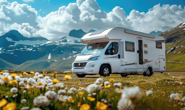 A modern motorhome campsite in the nature