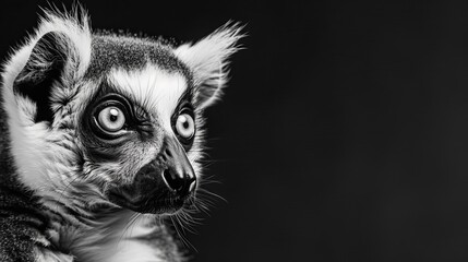 Close-up of a funny lemur looking at the camera. The animal in its natural environment. Natural background. Illustration for cover, postcard, interior design, banner, brochure, etc. - obrazy, fototapety, plakaty
