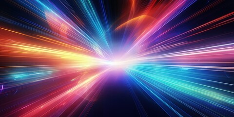 Light speed, hyperspace, space warp background. colorful streaks of light gathering towards the...