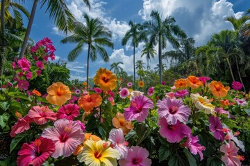 Fototapeta na wymiar Tropical Reverie: Hibiscus Garden Serenity, AI Generative 
