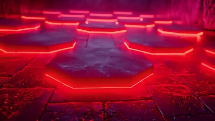 Dynamic hexagonal lights in club atmosphere.
