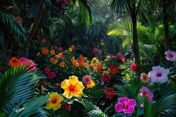 Fototapeta na wymiar Tropical Bliss: Hibiscus Garden Splendor, AI Generative 
