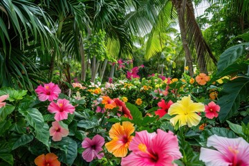 Fototapeta na wymiar Hibiscus Wonderland: Burst of Color in Garden Retreat, AI Generative 