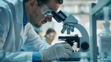 Scientist Examining Specimen Through Microscope