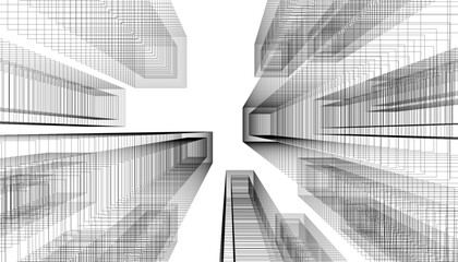 Abstract modern architecture, city buildings 3d illustration