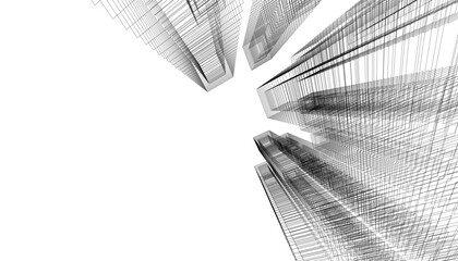 Abstract modern architecture, city buildings 3d illustration