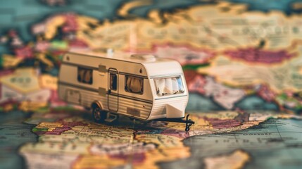 Toy RV Parked on World Map