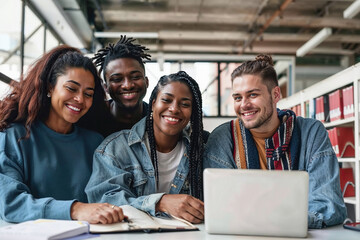 Group of people working together at university table. Generative AI