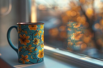 a cup on a window sill