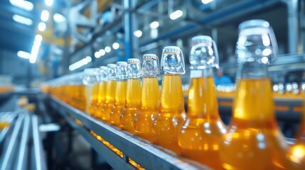 Bottles of Orange Juice on Conveyor Belt