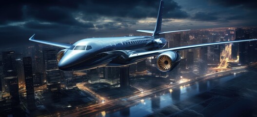 The jet's ascent above the clouds symbolizes the boundless opportunities and horizons that await in the world of business and travel