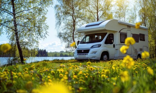 A modern motorhome campsite in the nature