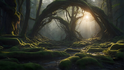 An Alien And Mysterious Forest In The Fog