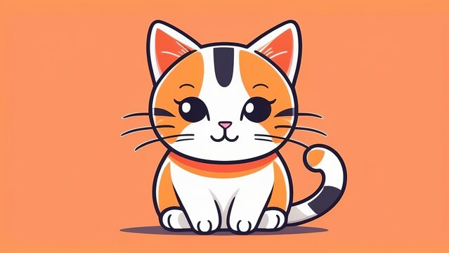 illustration of a cute cartoon white kitten, peach fuzz background. Little cute watercolor animals.