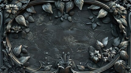 Fondo de textura de piedra con marco de flores. Concepto de recurso gráfico. - obrazy, fototapety, plakaty