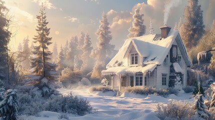 cabin snowy house