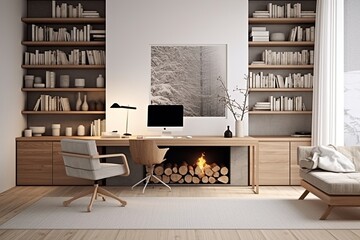 Neutral Tones Haven: Minimalist Home, Cozy Fireplace & Clutter-Free Desk Inspirations