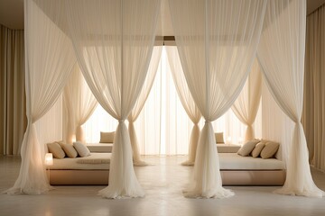 Neutral Chic: Minimalist Interior featuring Fairy-Tale Canopy Beds and Sheer Drapes