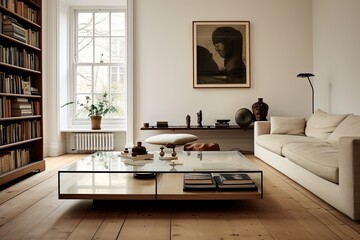 Vintage Glass Panel Accents: Minimalist Interior Coffee Tables