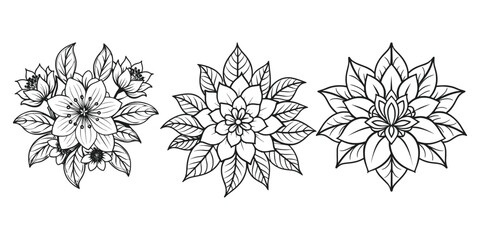 Simple hand drawn outline vector flat flower isolated in white background.