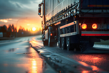 Fototapeta premium Close-up of a cargo truck on the road. Copy space