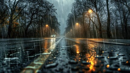car rainy highway - obrazy, fototapety, plakaty