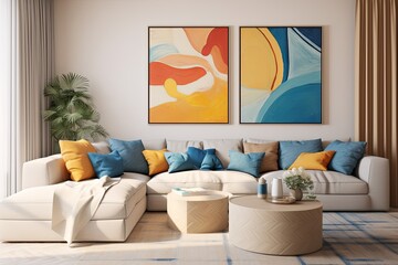 Modern Mediterranean Living: Wave-Patterned Tiles, Woven Wall Hangings & Color Palette Inspiration