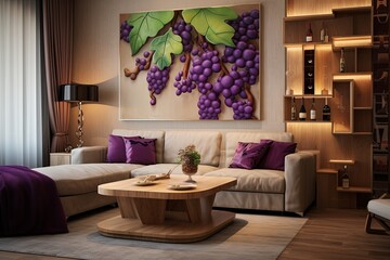 Grapevine Splendor: Modern Apartment Living with Vine-Themed Decor and Grape Wall Art