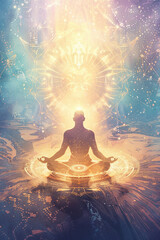Serene Meditation Pose with Cosmic Energy Illustration