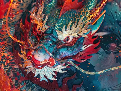 A vibrant, intricate dragon illustration