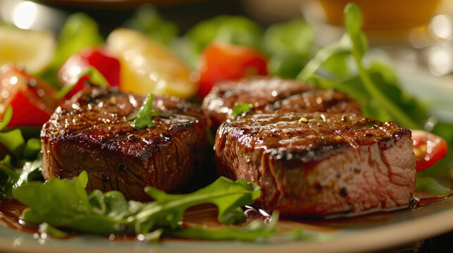 Juicy Grilled Steak and Fresh Salad on a Plate
