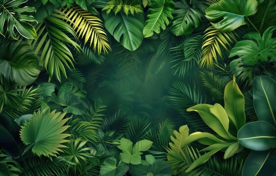 A picturesque tropical rainforest scene, with a lush canopy and a vibrant array of tropical plants.