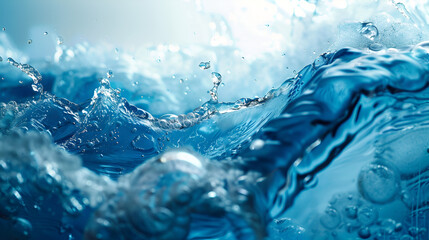 blue liquid falling, waves, swirling, mouthwash - obrazy, fototapety, plakaty