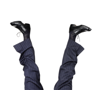 Businessman legs feet up isolated on transparent layered background. - Powered by Adobe