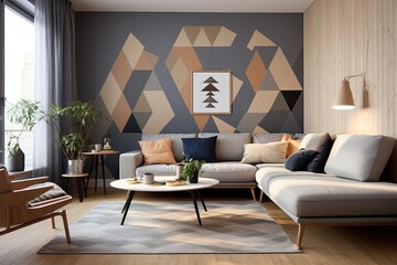 Geometric Modern Living Room with Scandinavian Furniture and Metal Accents