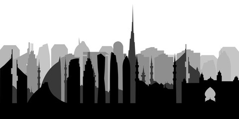 Dubai UAE 2024 skyline silhouette. Black Dubai city design isolated on white background, vector sights - obrazy, fototapety, plakaty