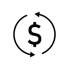 Vector black line icon update forecast for dollar isolated on white background