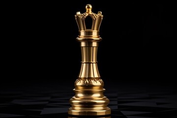 a gold chess piece on a black surface