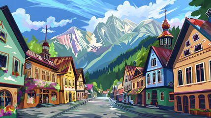 zakopane city in cartoon style © l1gend