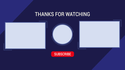 end screen, blue and light blue color palette, red subscribe button, 2 video's, 1 channel