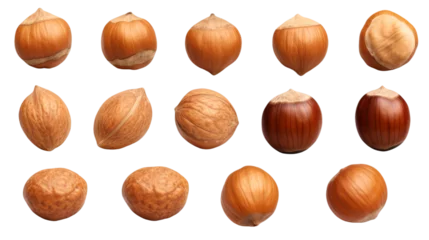 Fotobehang Set of Hazelnuts Isolated on Transparent Background, (PNG). © Naturalis