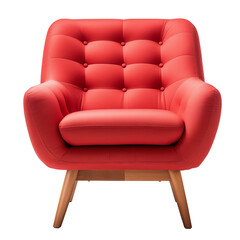 Red Soft Armchair with transparent background PNG. - Generative AI
