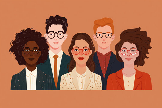 A set of digital character illustrations isolate in copy space flat background, Global people diversity concept drawing, showcasing multi ethnic people portraits in a row, set of young people profiles
