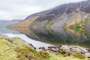 Relections on Wast Water lake in Lake District National Park.