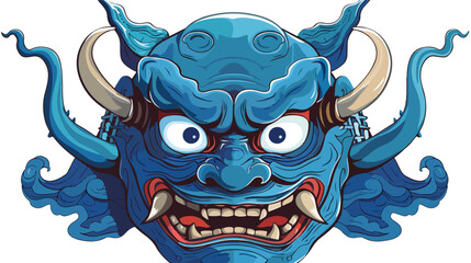 A blue ogre mask of the Setsubun. isolated on white