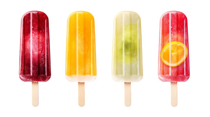 Set of Unique Colorful Summer Popsicles Isolated on Transparent Background, (PNG).